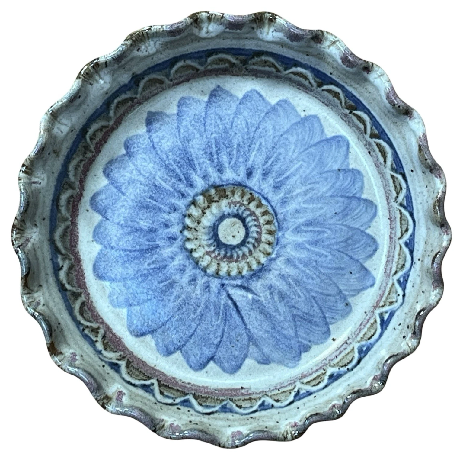 David Norton Pottery Pie Dish Ruffled Edge Stoneware Signed Studio Art 10.5"