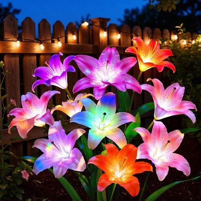 LETMY Solar Garden Lights 4 Pack Solar Flower Lights with 6 Head Bigger Lily