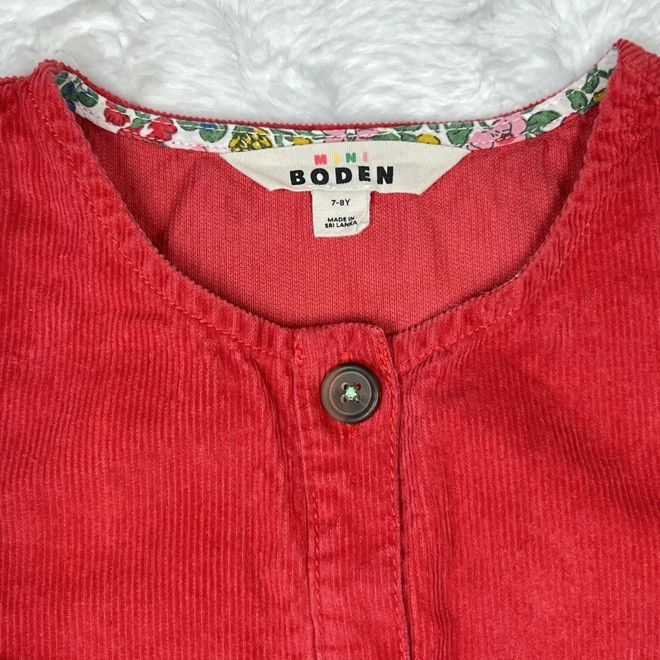 Mini Boden Corduroy Girls Dress Sz 7-8Y Red Sleeveless Fit & Flare Button Pocket - Image 2 of 4