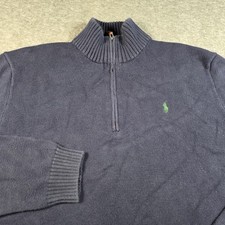 Polo Ralph Lauren Sweater Mens 2XL Blue Quarter Zip Pullover Green Pony Knit