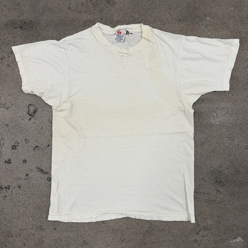 Basic Blank White T Shirt Hanes Y2K Vtg Small Cotton Single Stitch Distressed