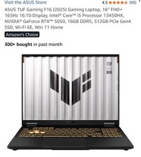 ASUS TUF Gaming F16 Gaming Laptop RTX 5050 16GB RAM 512GB SSD FX608JH-SS53