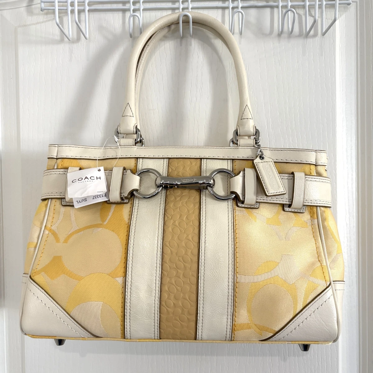 Coach Hamptons Optic Signature Stripe Carryall Bag Satchel Handbag 