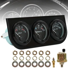 3 in 1 Car Voltmeter Oil Pressure Water Temp Triple Gauge Kit 52mm/2" w/ Sensor