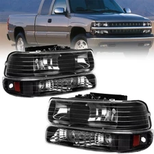 Black Headlights + Bumper Lamps For 99-02 Chevy Silverado 00-06 Suburban Tahoe
