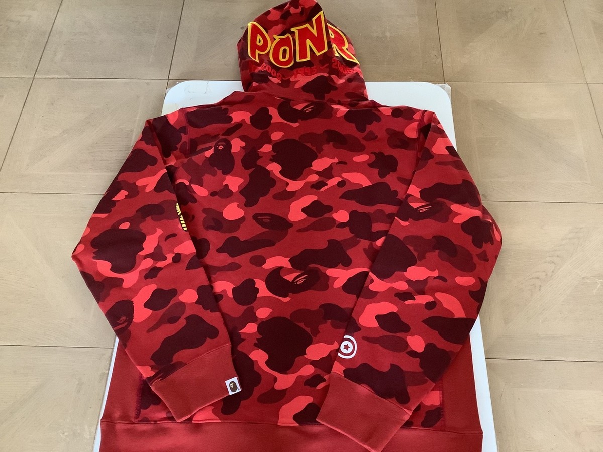 即完 BAPE COLOR CAMO SHARK HOODIE RED XL BAPE Color Camo Shark Wide Full Zip Double Hoodie Red | eBay