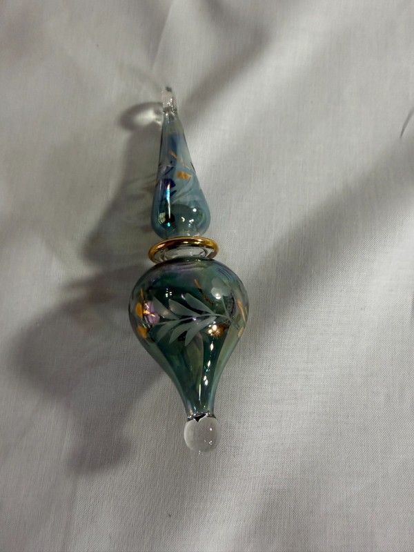 Vintage hand blown teal  and gold hand painted Bohemian ornament