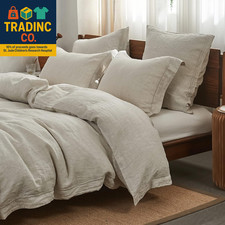 100 French Flax Linen Duvet Cover Set with Embroidery Washed - 3 Pieces 1 Duve