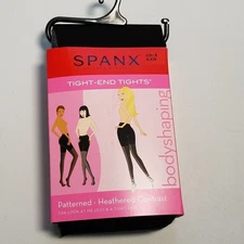 Spanx Tight-End Tights Patterned Heather Contrast Size A Black Gray Shaping NWT