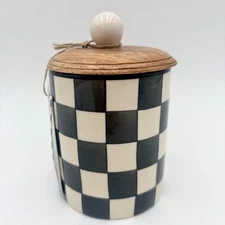 Black White Checkered Ceramic Canister Wooden Lid Kitchen Storage