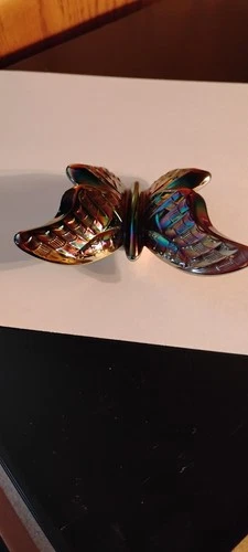 Vintage Fenton Iridescent Glass Butterfly Figurine Paperweight - Embossed Logo