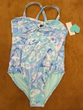 Breaking Waves Big Girls One-Piece Twist Swimsuit - Blue Multi Butterfly - 12