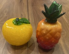 Vintage Murano Style Hand Blown Glass Fruits Fruit Lot Of 2 Pineapple Orange