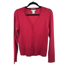 Worthington Women  s Red Knit Rayon Blend V-Neck Button Cardigan Sweater Large