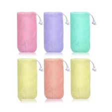 6 PCS Exfoliating Mesh Soap Pouch Bubble Net for Sack Saver Pouch Drawstring ...