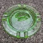 Uranium Green Depression Glass Ash Tray Checkerboard Design Matchbook Holder