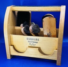 Vintage Esquire Footman Deluxe Wooden Shoe Shine Box 7 Horse Hair Brushes