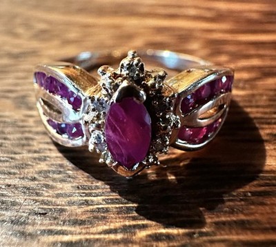 Vintage 14K Gold 3,53g natürlicher Rubin Diamant Ring Cabochon Rubin Kanal Nachlass Größe 7