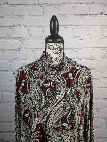 Susan Graver Mock Neck Size 3x Paisley Print Long Sleeve Stretch Knit Top b09a - Picture 2 of 11