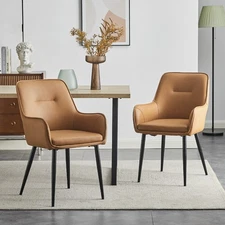 2x Dining Chairs Faux Leather Seat Kitchen Metal Legs Dining Room Modern Chairs