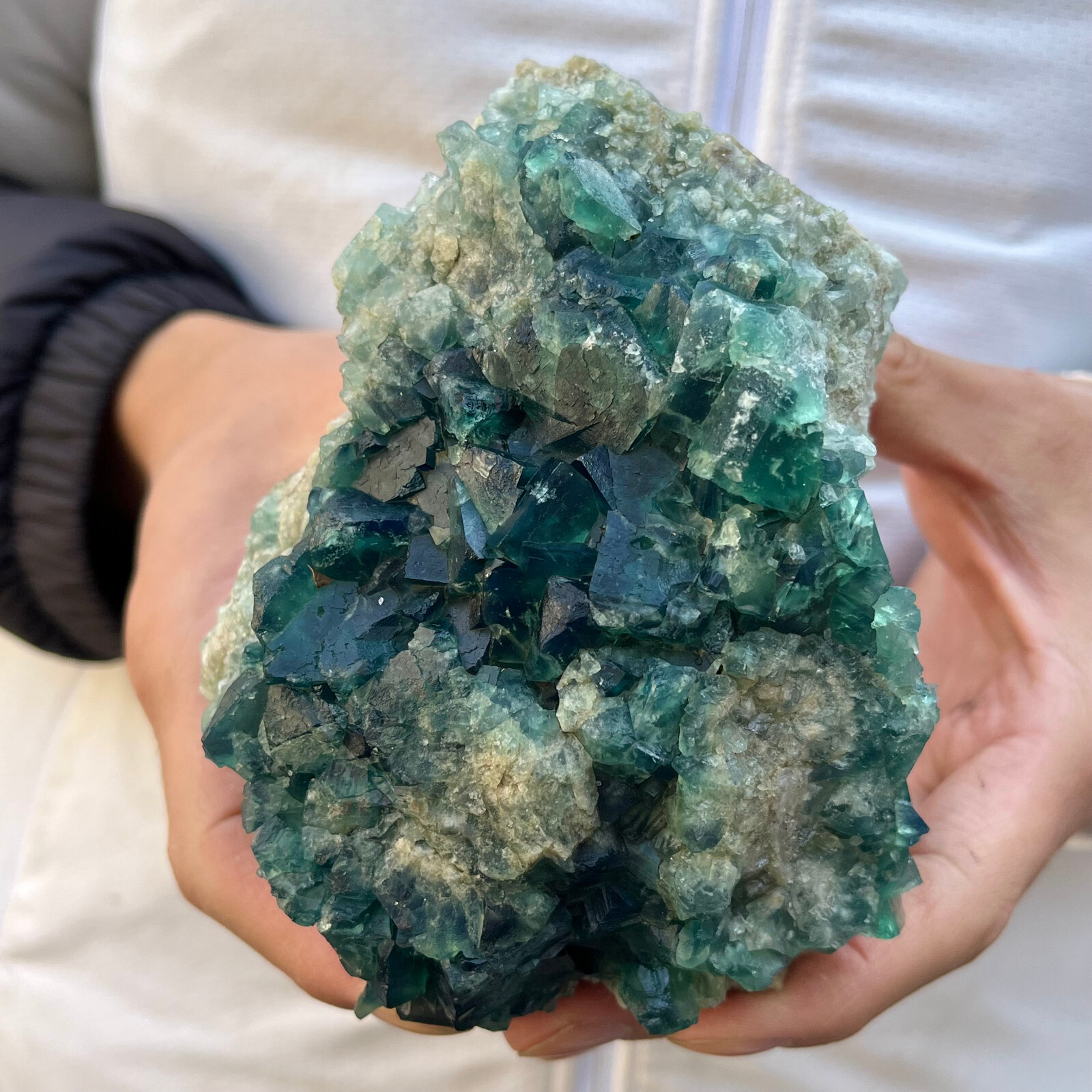 2LB Natural Green Fluorite Cube Quartz Crystal Cluster Mineral Specimen