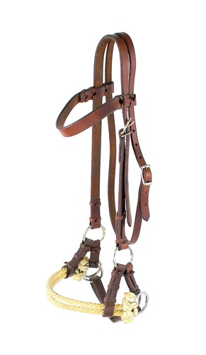 Side Pull Leather Double Rope Nose Bitless Bridle | eBay