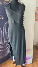 CIDER Women's Black Side Gather Slit Detail Ribbed Halter Stretch Dress 1XL
