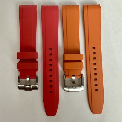 20mm ORANGE & RED (Set Of 2) Vulcanized Caoutchouc rubber Strap Omega & Rolex