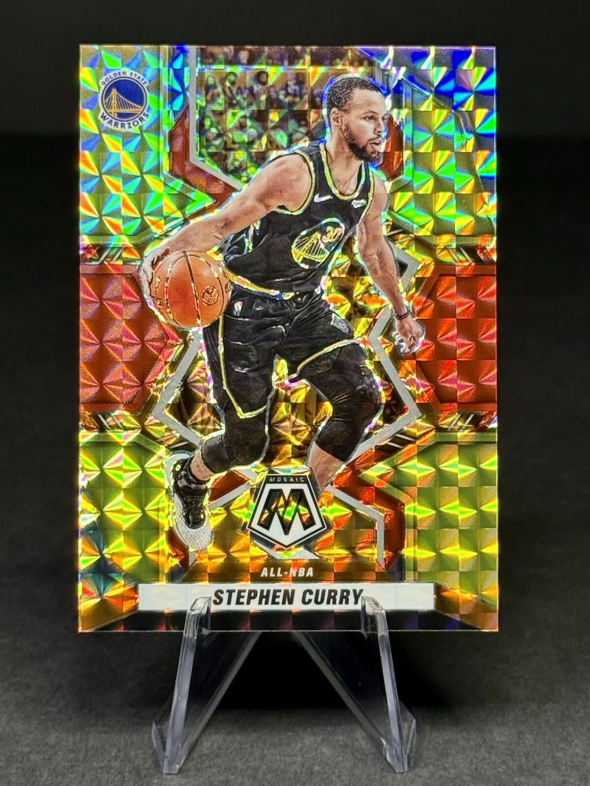 2021-22 Panini Mosaic Choice Fusion Red Yellow Prizm #284 Stephen Curry 37/88