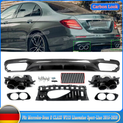 Heckdiffusor Auspuff Blenden Carbon Look für Mercedes-Benz W213 S213 E43 Line