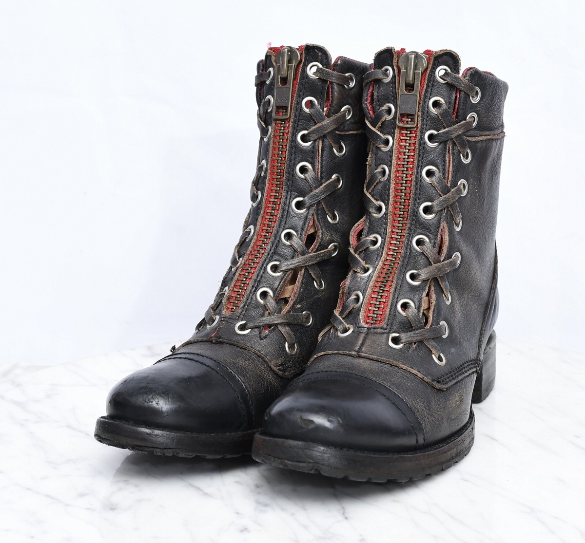 FREEBIRD By Steven LIVERPOOL Lace Up Distressed BLACK Leather BOOTS  Size 9 COAL Leather Boots Black | Freebird Stores | Shop Black  main image 3