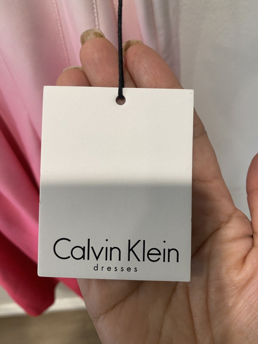 calvin klein pink ombre dress New CALVIN KLEIN Size 12 Ombre Seamed White/Pink Fit & Flare Dress Retail $134