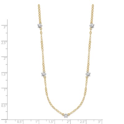 14k Two-tone Gold Oval Chain Diamond Cut Stars Necklace 16'' w/ 2in ext. 1.21g