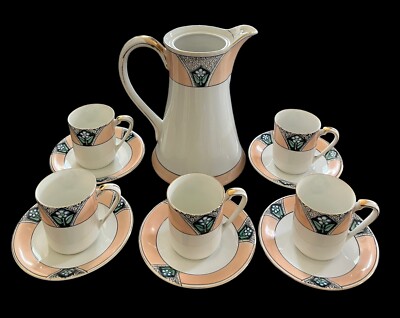 Gorgeous Vintage Noritake Peach Coffee Set w/5 Demitasse Cups-Occupied Japan