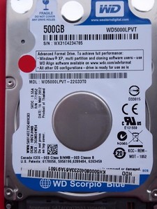 Western Digital WD5000LPVT-22G33T0 DCM: HBCVJHNB 16 MAY 2012 WD Blue 500GB