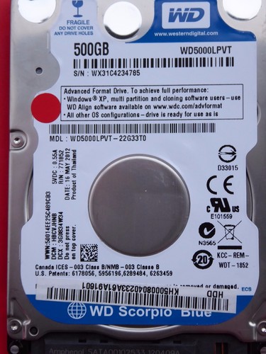 Western Digital WD5000LPVT-22G33T0 DCM: HBCVJHNB 16 MAY 2012 WD Blue 500GB