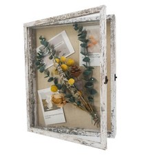13x16 Wood Shadow Box Frame Glass Door Display Case with Linen Back and 6 Stick