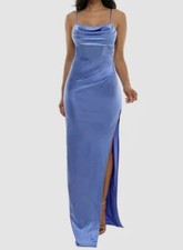 Emerald Sundae Juniors' Women's Blue Satin Cowl Neck Sleeveless Dress Size L