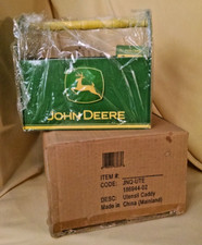 JOHN DEERE UTENSIL CADDY 4 COMPARTMENT NEW GALVANIZED TIN WOODEN HANDLE ORG BOX.