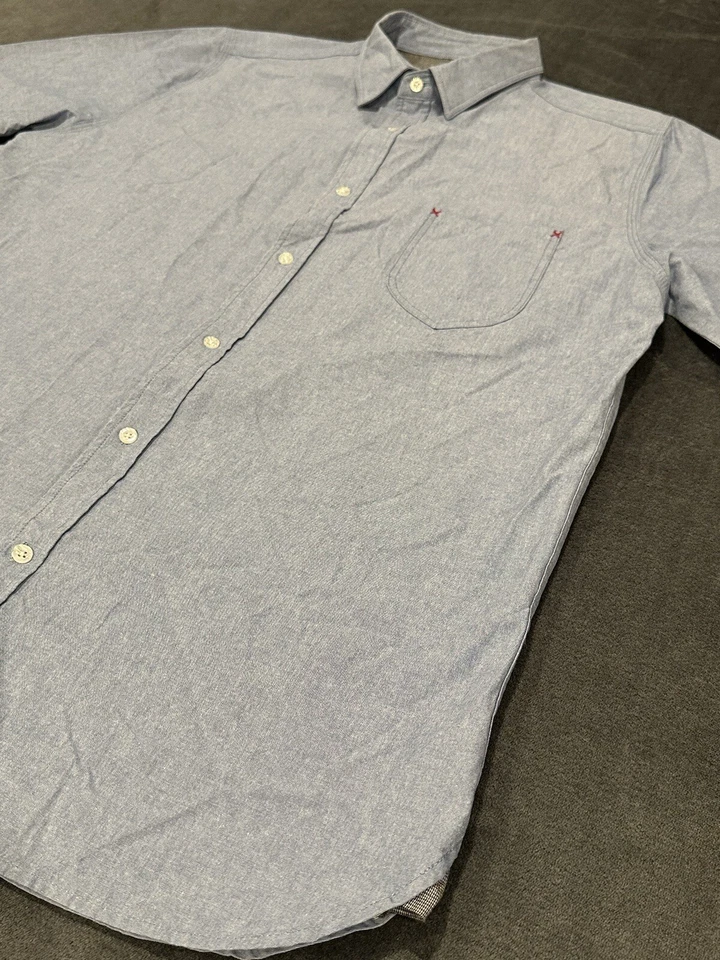 BENCH Mens Size 2XL Blue Button Up Short Sleeve Casual Shirt Combed Cotton - Image 2 of 4