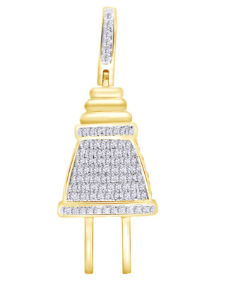 10K Yellow Gold Plated Silver Simulated Plug Fuse Charm Pendant