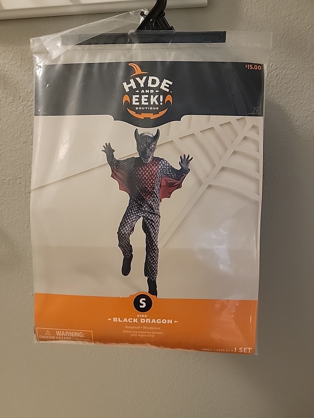 Kids Black Dragon Halloween Costume Jumpsuit W/Headpiece Size Small (6