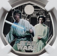 NGC PF70 2023 GREAT BRITAIN STAR WARS LUKE SKYWALKER & PRINCESS LEIA Silver COIN