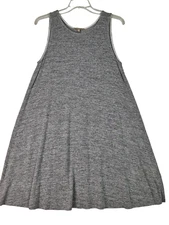 Joan Vass Womens Tank Swing Dress Size L Grey Sleeveless Short Stretch Pullover