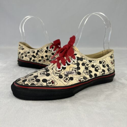 Vintage 1980s Made In USA VANS Mickey Mouse Print Authentic Skateboard Shoes 6 - Picture 1 of 12