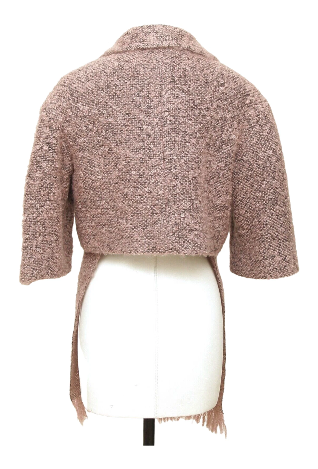 CHANEL Giacca Sciarpa Blazer Cropped 2pz Rosa Nero Mohair Manica 3 4 40 2014 14B