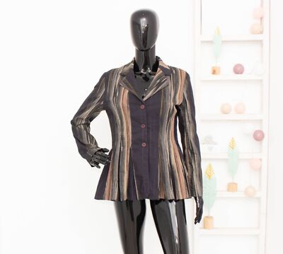 LILITH Jacke Plissee Aubergine/Grau gestreifter Stretch-Blazer M