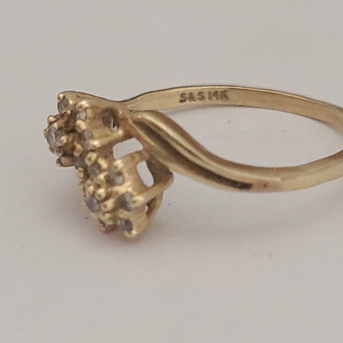 VINTAGE DESIGNER S S 14K GOLD NATURAL DIAMONDS FLOWERS RING SZ 7
