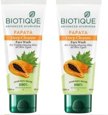 BIOTIQUE PAPAYA DEEP CLEANSE PURE AYURVEDIC FACE WASH 100mlX 2 PACK