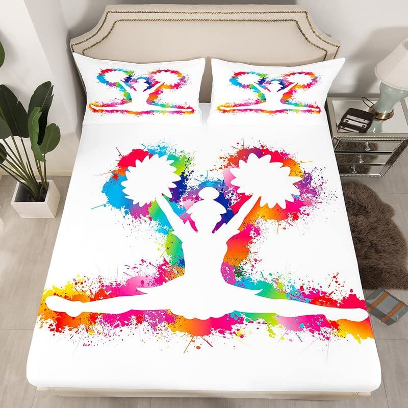 Colorful Cheerleader Fitted Sheet Cheerleading Bedding Set for Kids Boys Girl...
